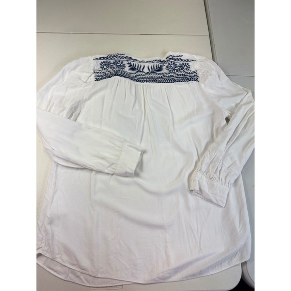 Saint Tropez West Embroidered Blouse Top White Blue Long Sleeve Boho Medium - Picture 8 of 12